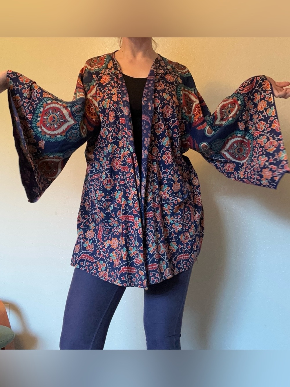 Mountain Girl Clothing Boho Floral Cotton Open Front Jacket OS